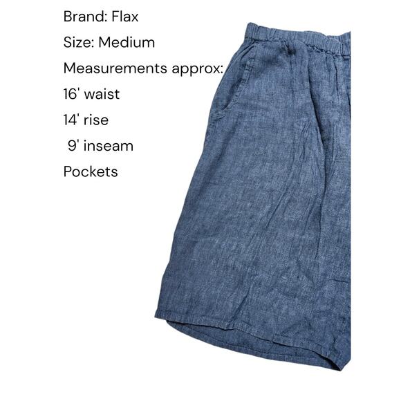 FLAX By Jeanne Engelhart 100% Linen Shorts High Rise Blue Sz M Pull On Casual - Picture 2 of 8